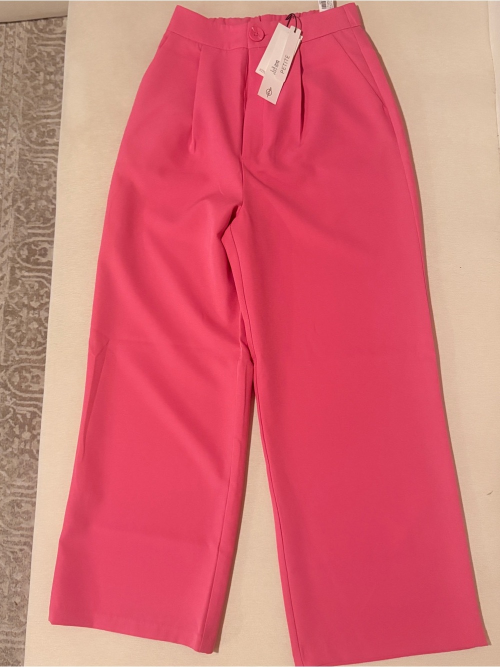 PETITE estradivarius High-Waist Wide-Leg Trousers in Hot Pink